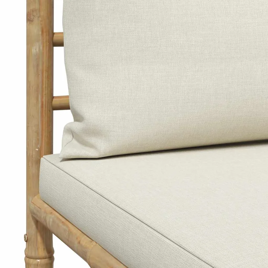 Canapé central de jardin avec coussins blanc crème Bambou - 10