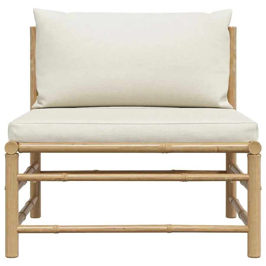 Canapé central de jardin avec coussins blanc crème Bambou - 4
