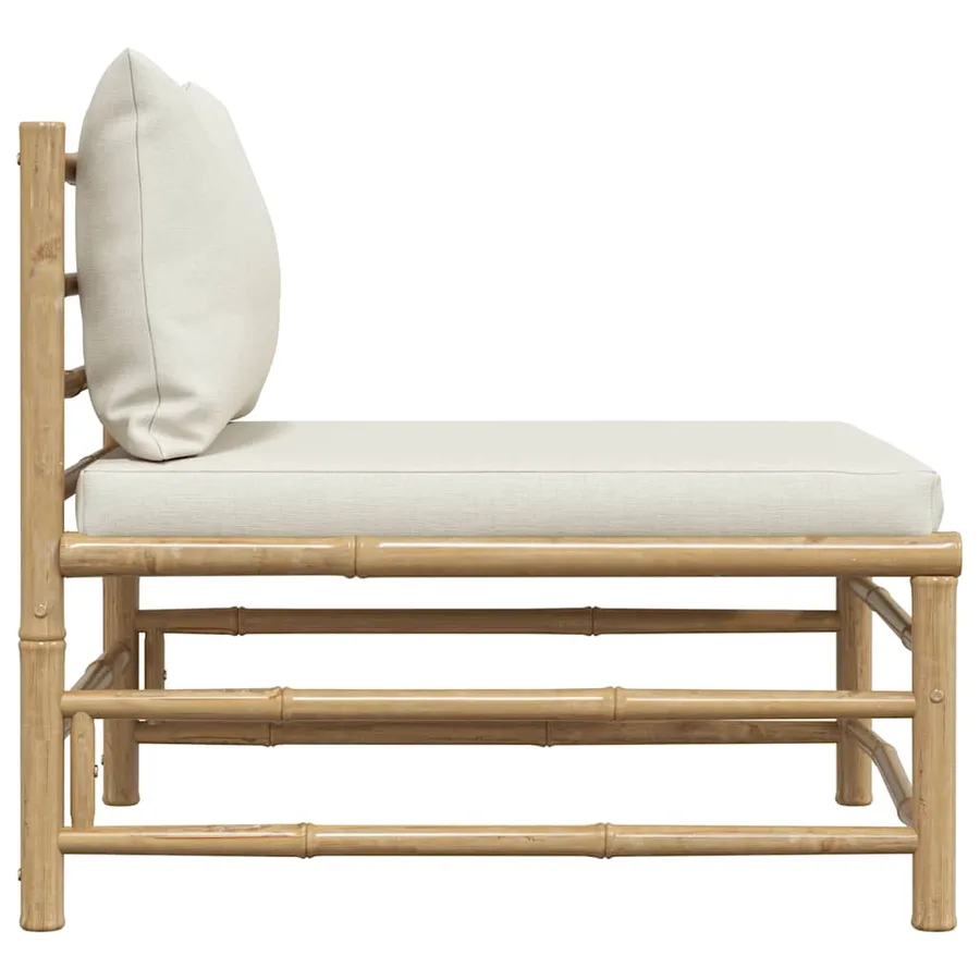 Canapé central de jardin avec coussins blanc crème Bambou - 5