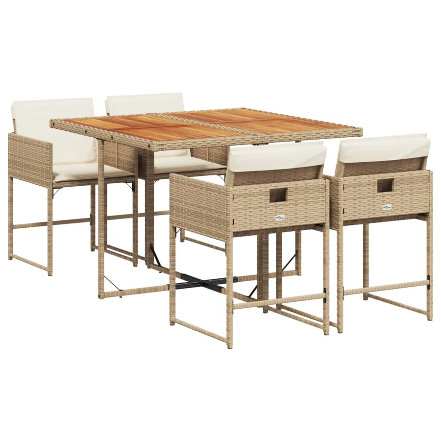 Ensemble à manger de jardin avec coussins 5pcs Beige poly rotin - 2