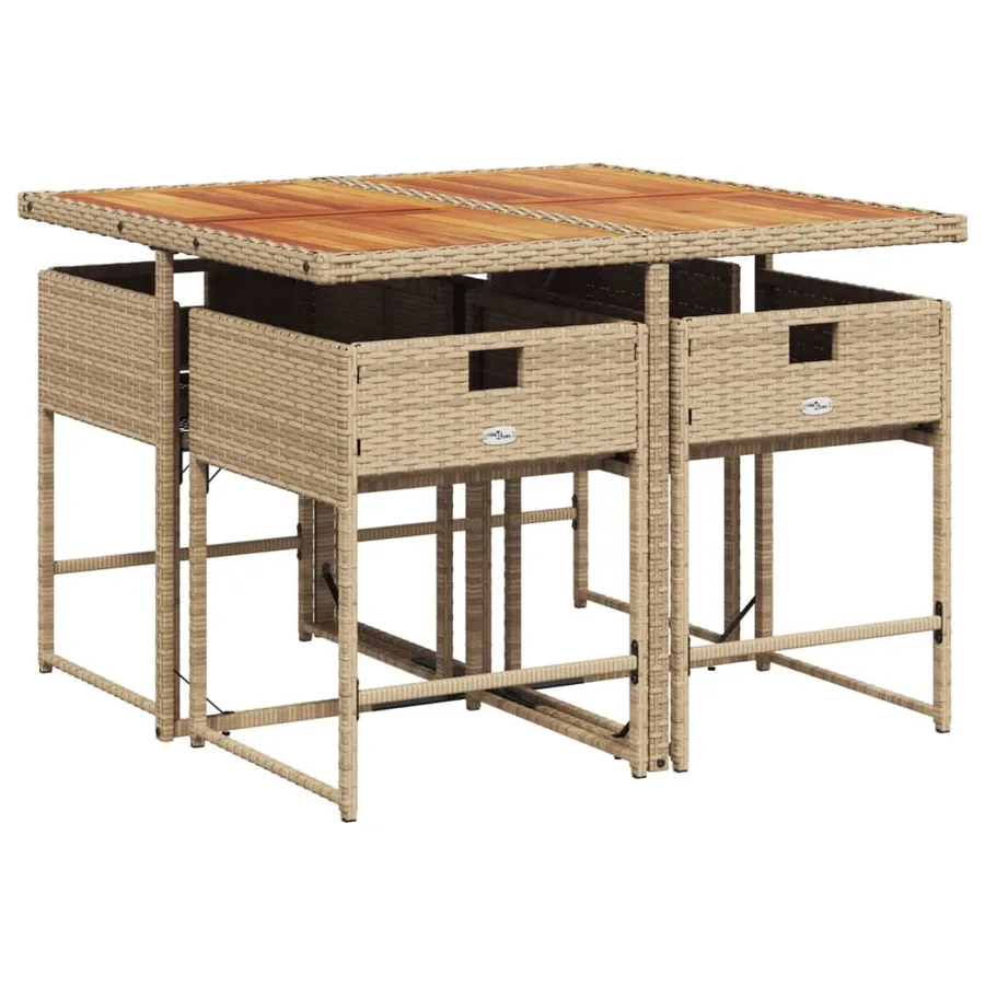 Ensemble à manger de jardin avec coussins 5pcs Beige poly rotin - 4