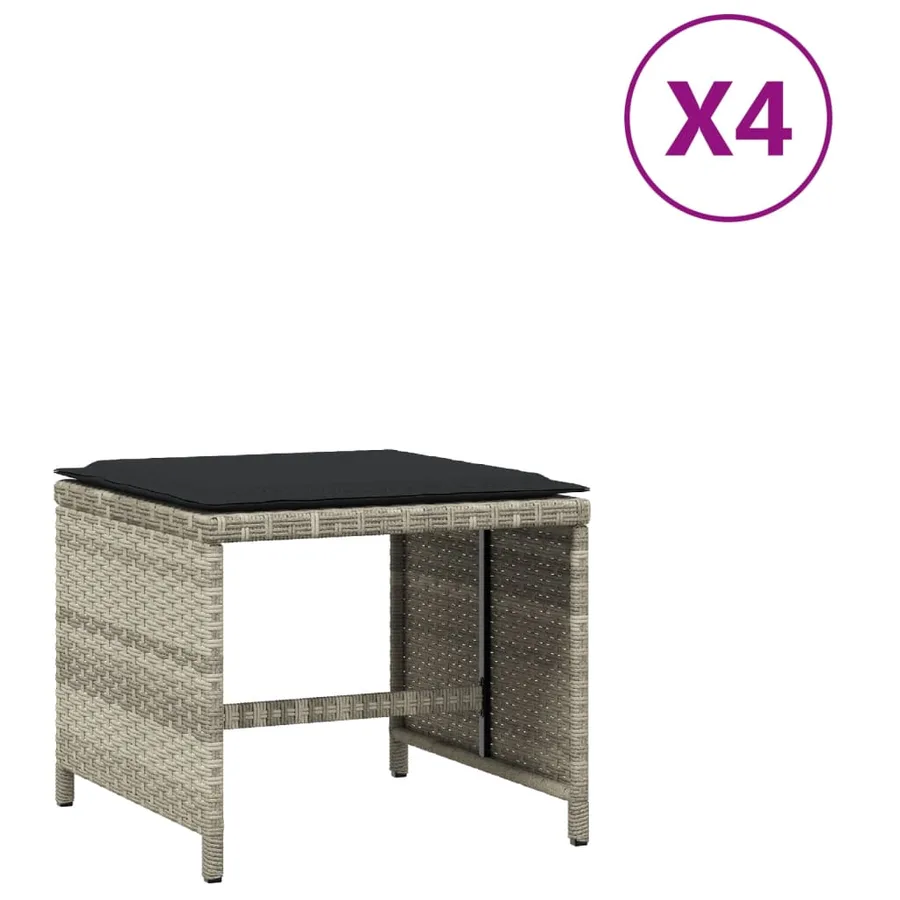 Tabourets de jardin coussins lot de 4 gris clair résine tressée - 2