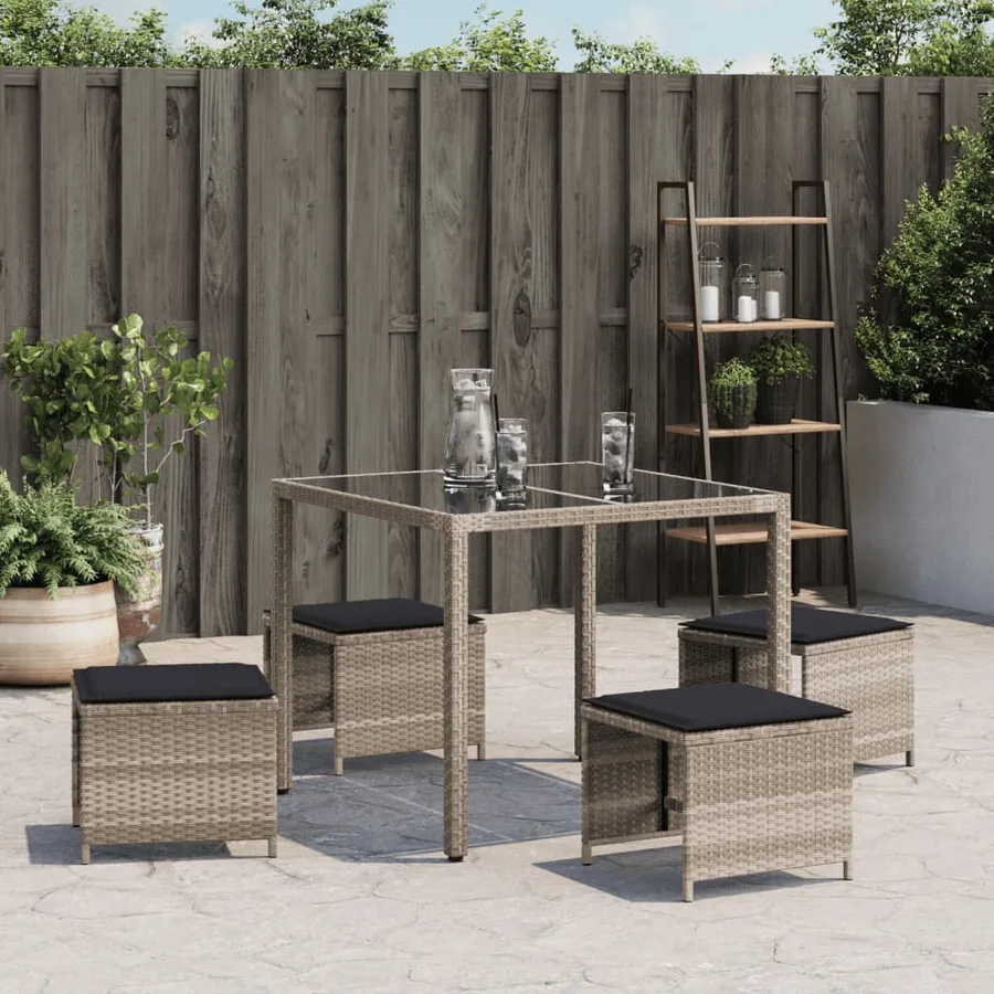 Tabourets de jardin coussins lot de 4 gris clair résine tressée - 4