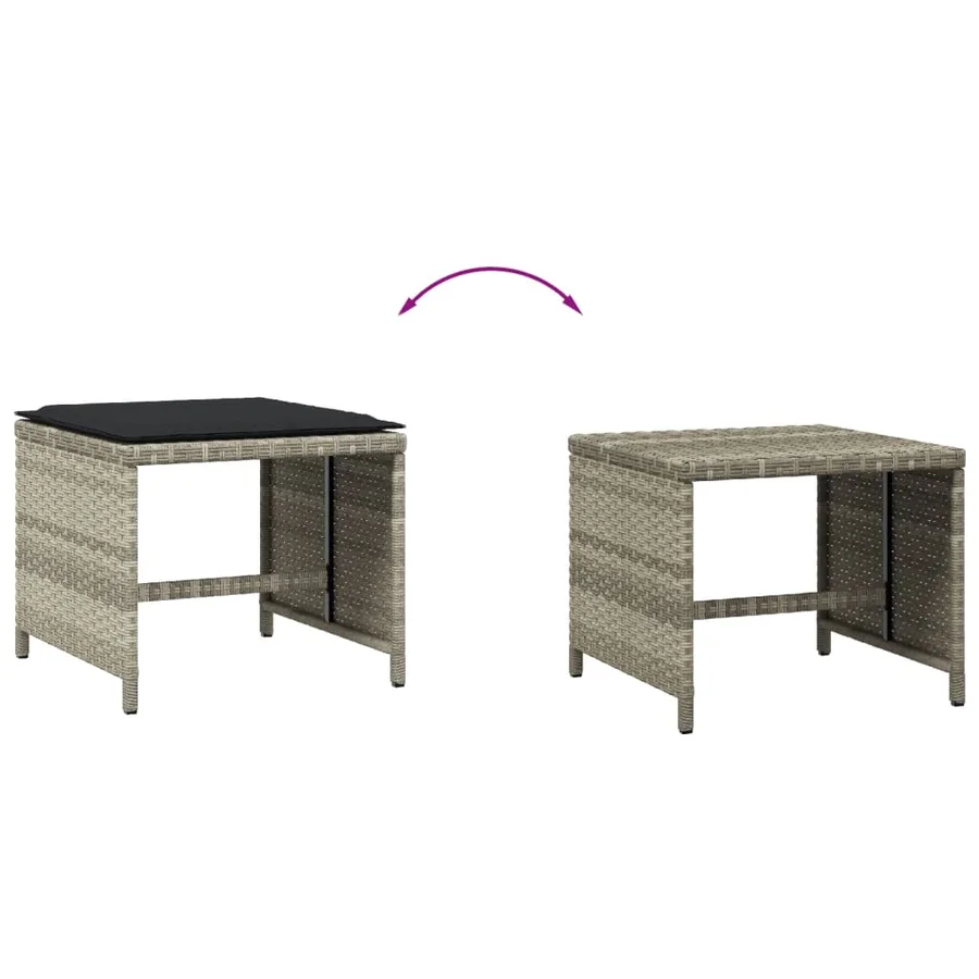 Tabourets de jardin coussins lot de 4 gris clair résine tressée - 7