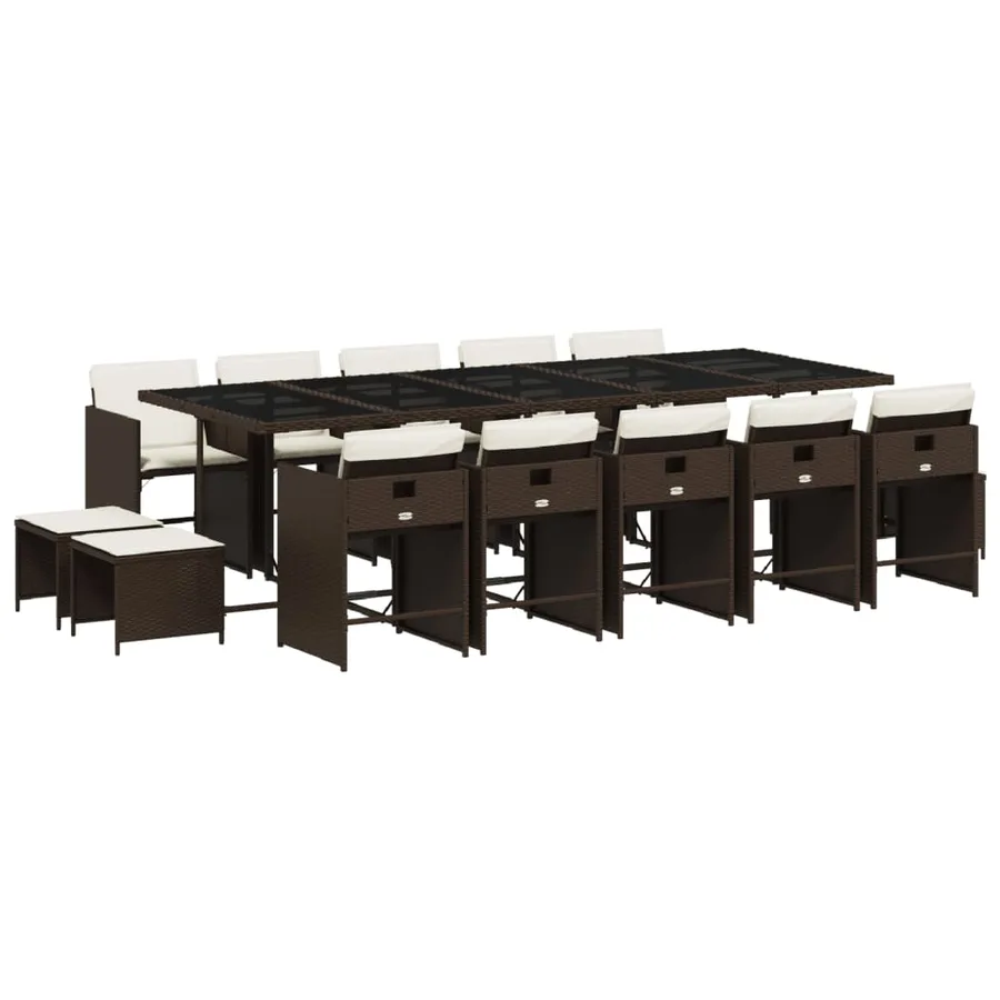 Ensemble à manger de jardin avec coussins 15 pcs marron rotin - 2