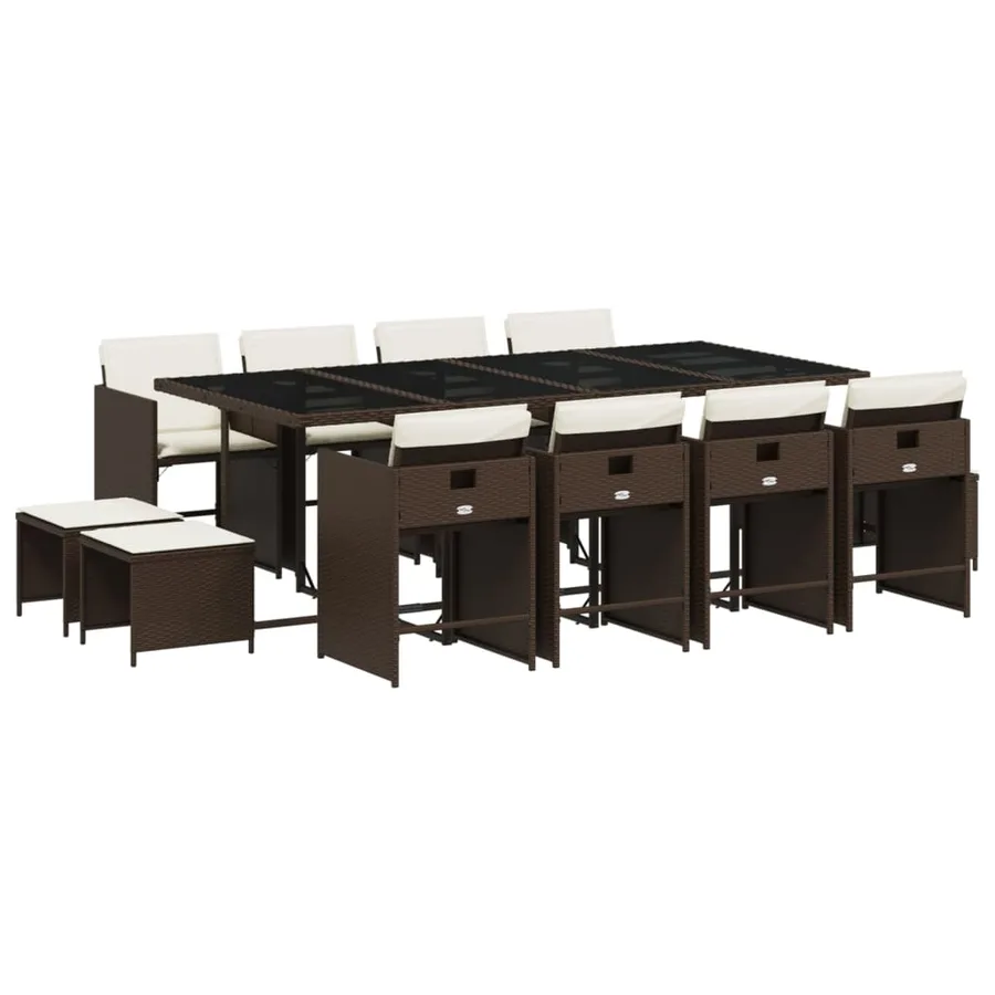 Ensemble à manger de jardin avec coussins 13 pcs marron rotin - 2
