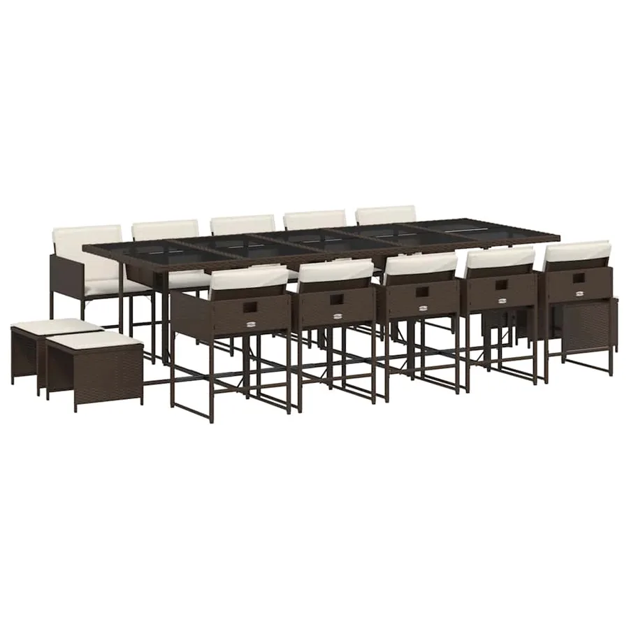 Ensemble à manger de jardin avec coussins 15 pcs marron rotin - 2