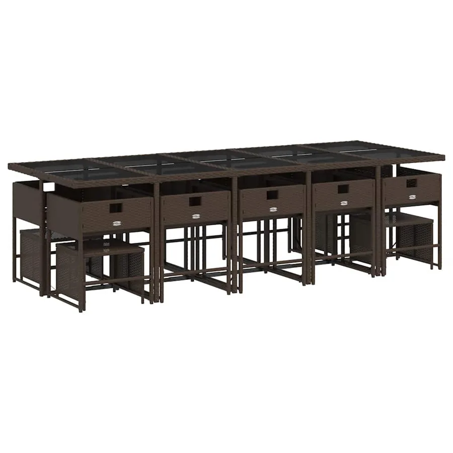Ensemble à manger de jardin avec coussins 15 pcs marron rotin - 4