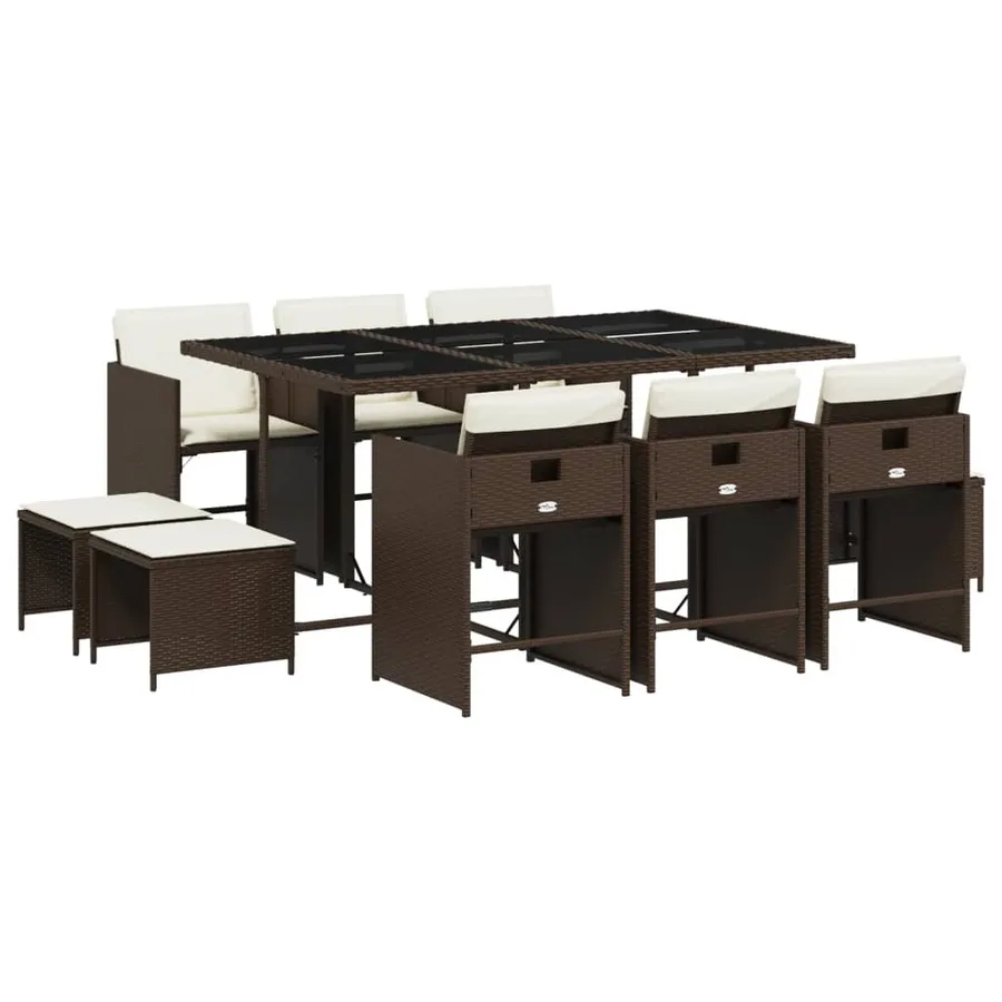 Ensemble à manger de jardin et coussins 11 pcs marron rotin - 2