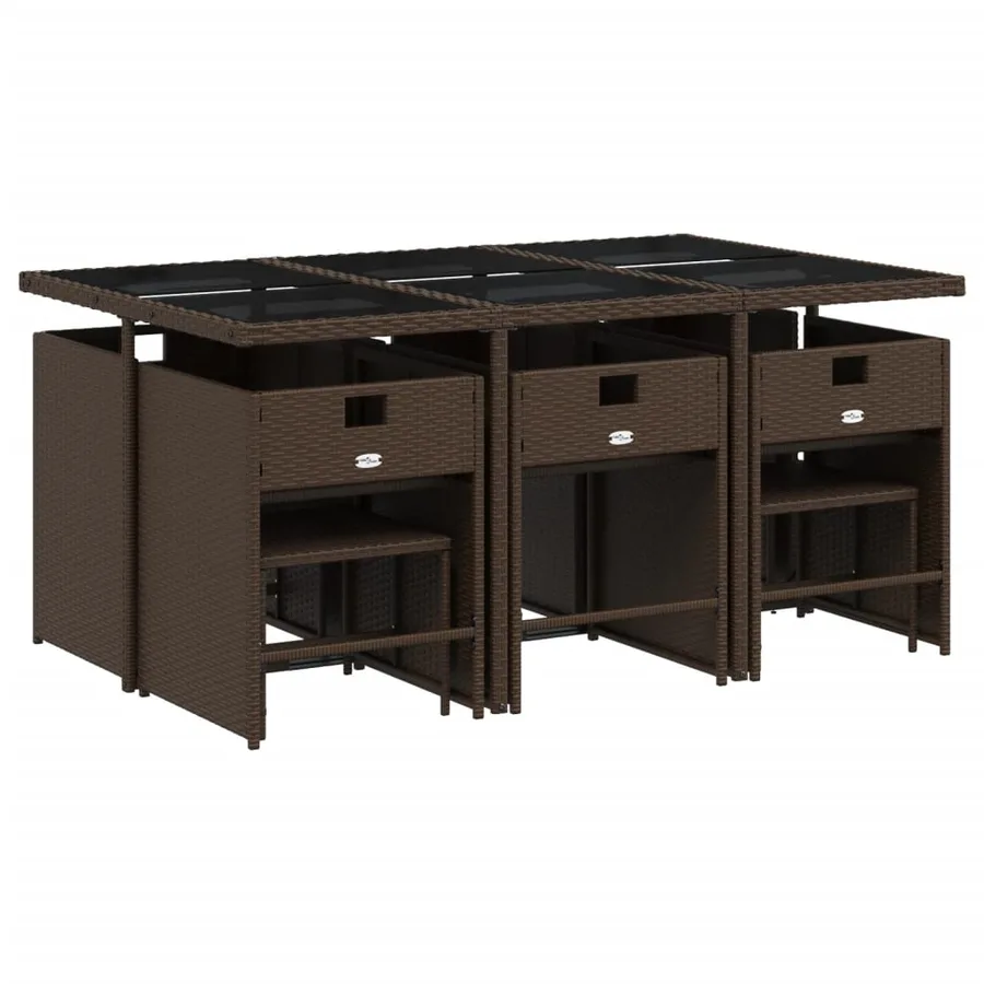 Ensemble à manger de jardin et coussins 11 pcs marron rotin - 3