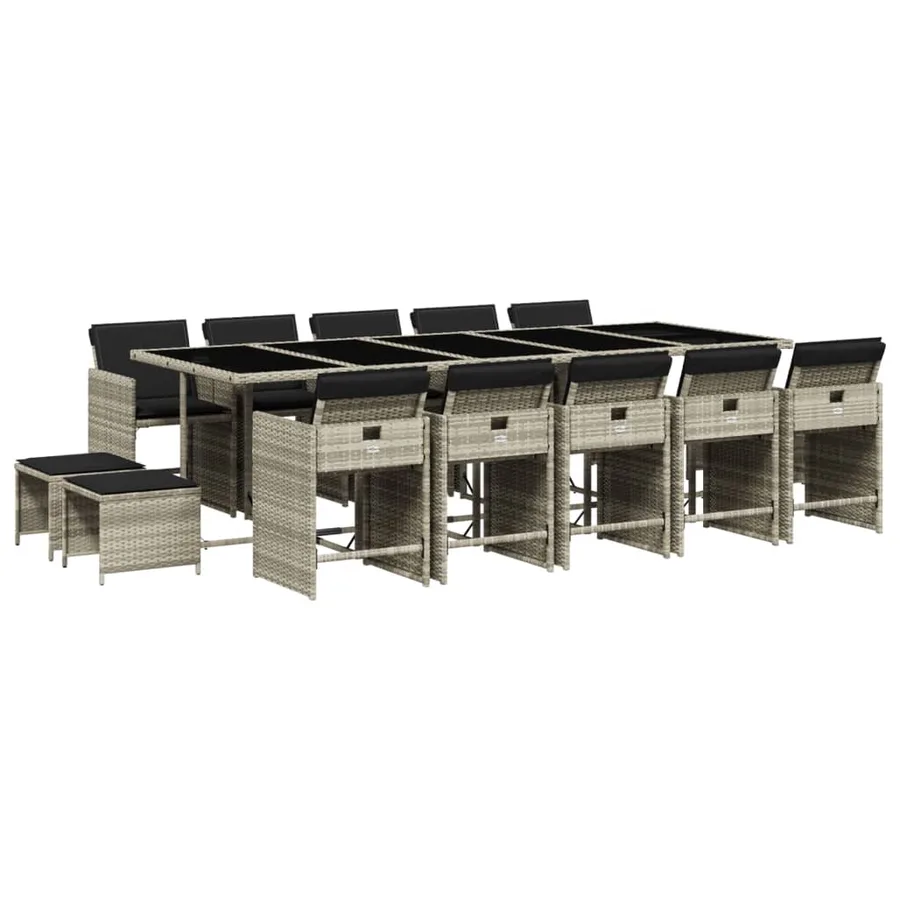 Ensemble à manger de jardin et coussins 15 pcs gris clair rotin - 2