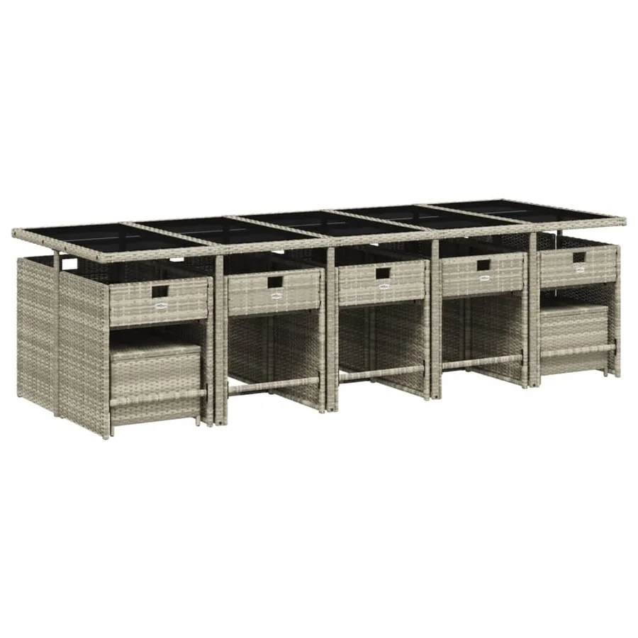 Ensemble à manger de jardin et coussins 15 pcs gris clair rotin - 5