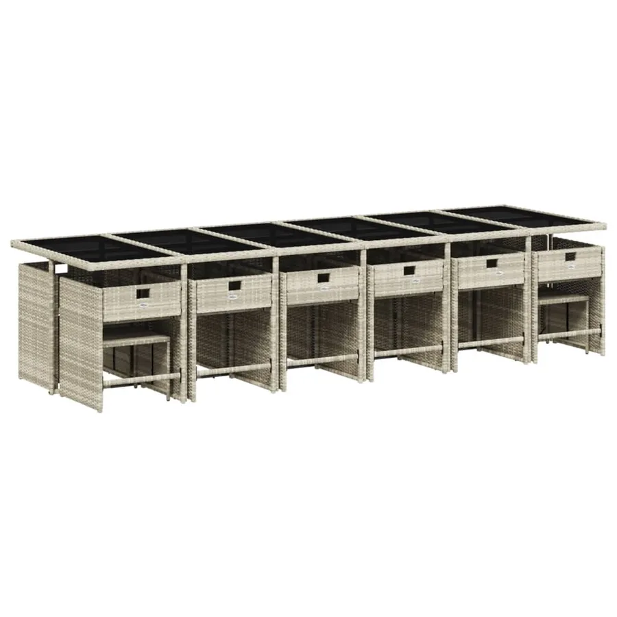 Ensemble à manger de jardin et coussins 17 pcs gris clair rotin - 2