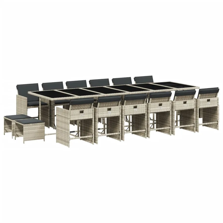 Ensemble à manger de jardin et coussins 17 pcs gris clair rotin - 5