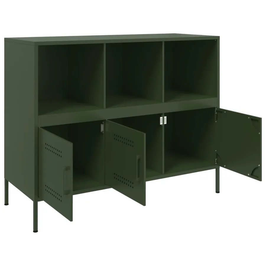 Buffet vert olive 100,5x39x79 cm acier - 11