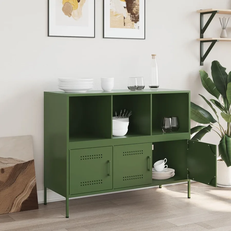 Buffet vert olive 100,5x39x79 cm acier - 3
