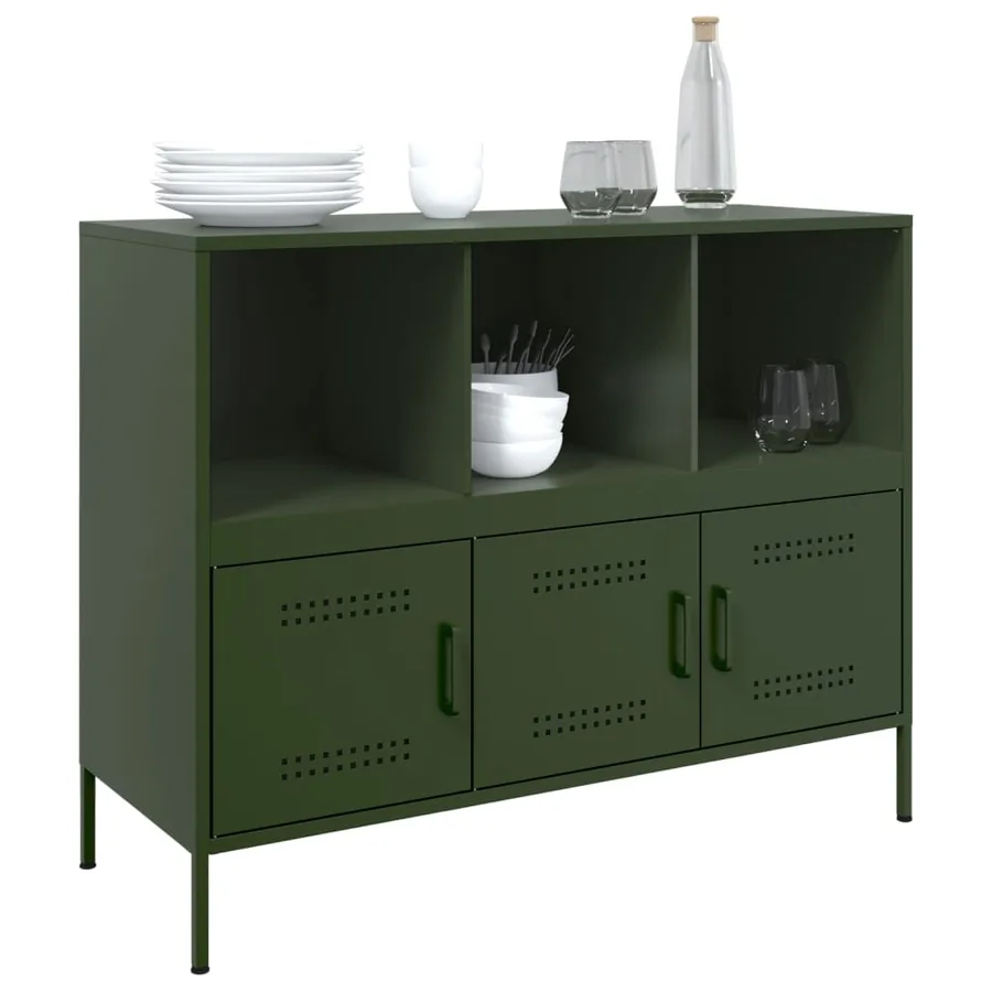 Buffet vert olive 100,5x39x79 cm acier - 4