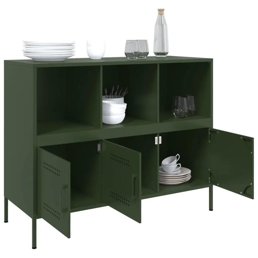 Buffet vert olive 100,5x39x79 cm acier - 5
