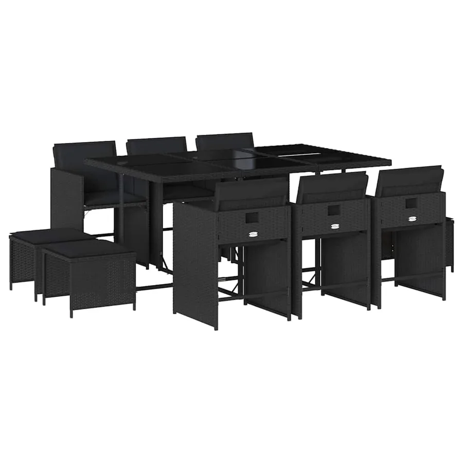 Ensemble à manger de jardin 11 pcs coussins noir résine tressée - 2