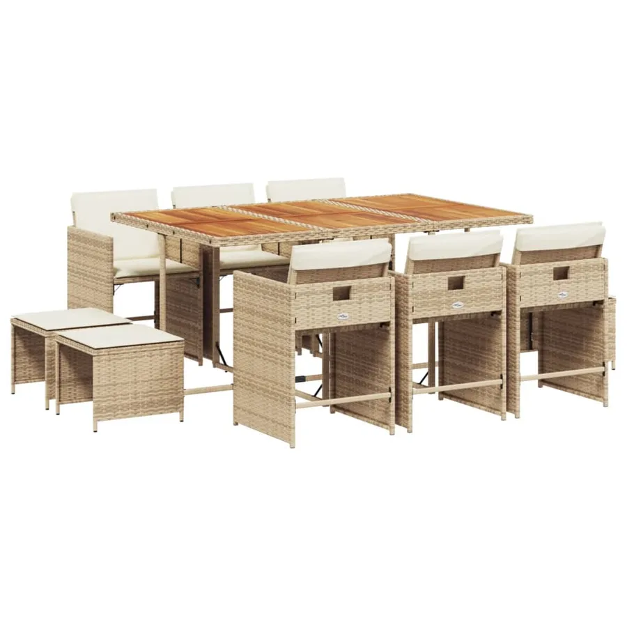 Ensemble à manger de jardin et coussins 11 pcs beige poly rotin - 2