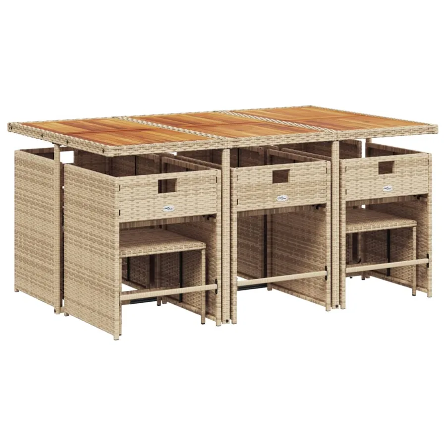 Ensemble à manger de jardin et coussins 11 pcs beige poly rotin - 3
