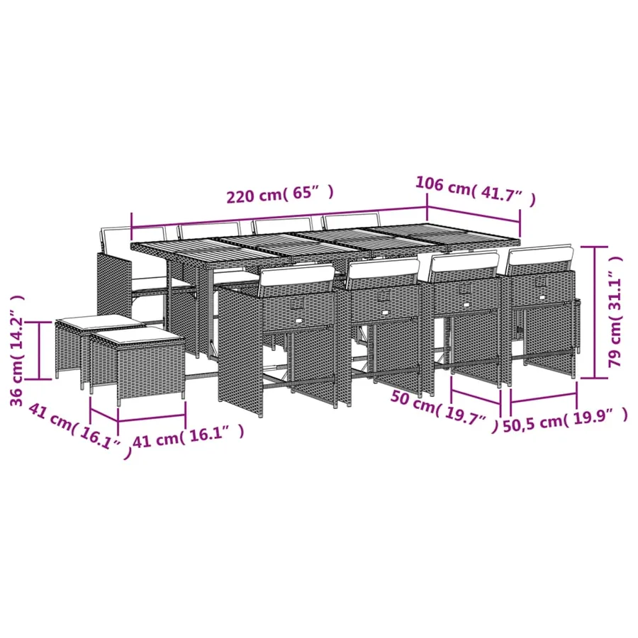 Ensemble à manger de jardin et coussins 13 pcs beige - 11