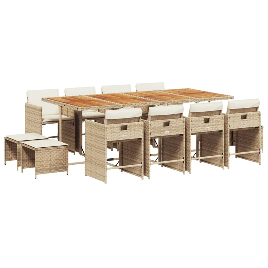 Ensemble à manger de jardin et coussins 13 pcs beige - 2