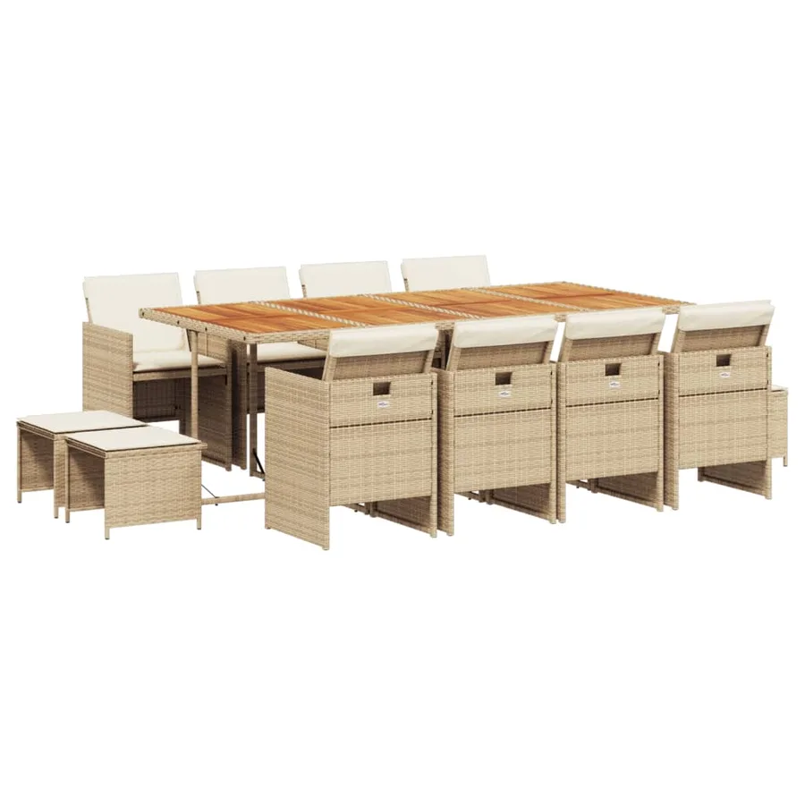Ensemble à manger de jardin et coussins 13 pcs beige - 2