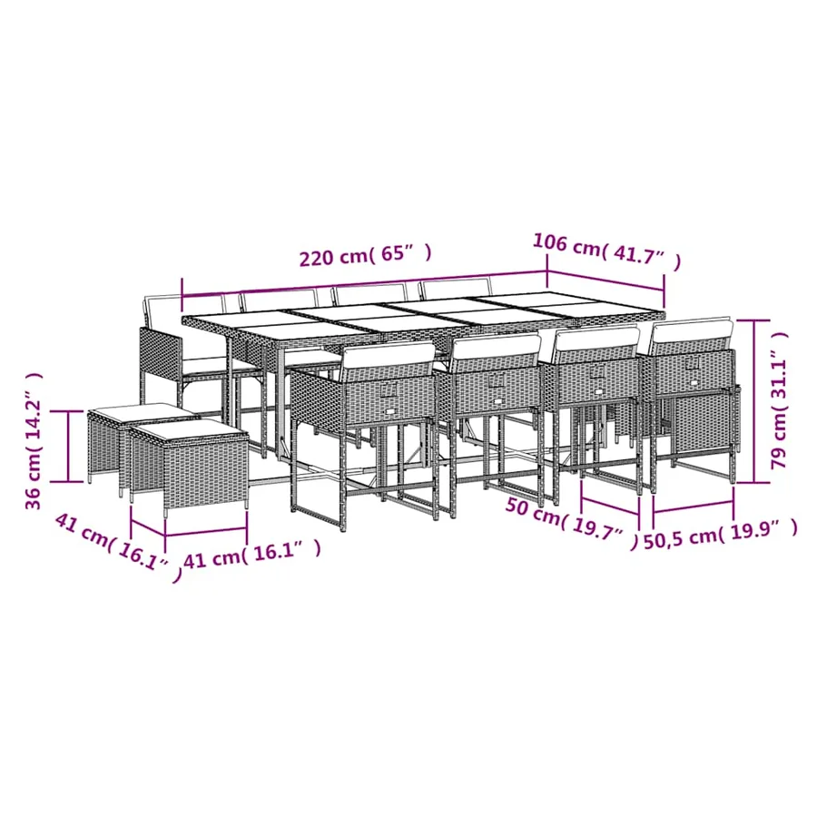 Ensemble à manger de jardin et coussins 13 pcs beige - 11