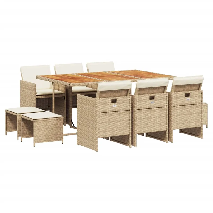 Ensemble à manger de jardin et coussins 11 pcs beige poly rotin - 2