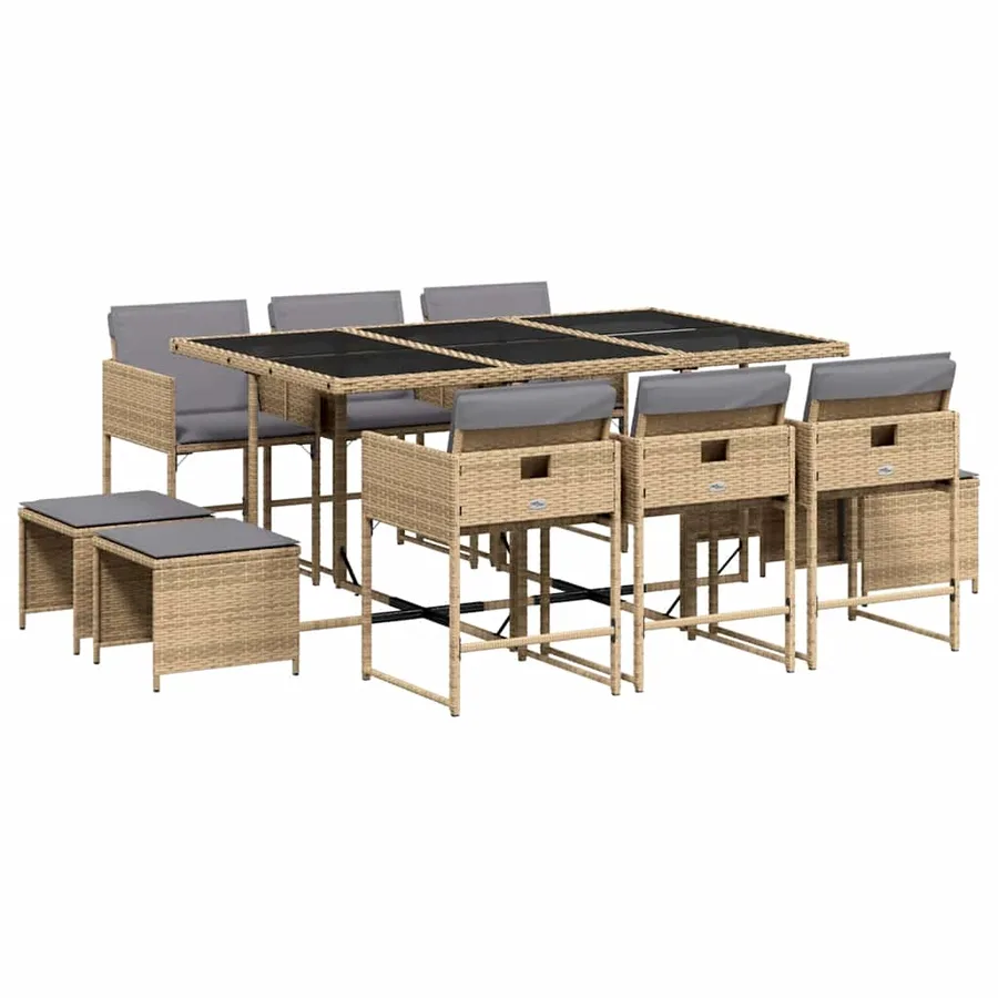 Ensemble à manger de jardin et coussins 11 pcs mélange beige - 2
