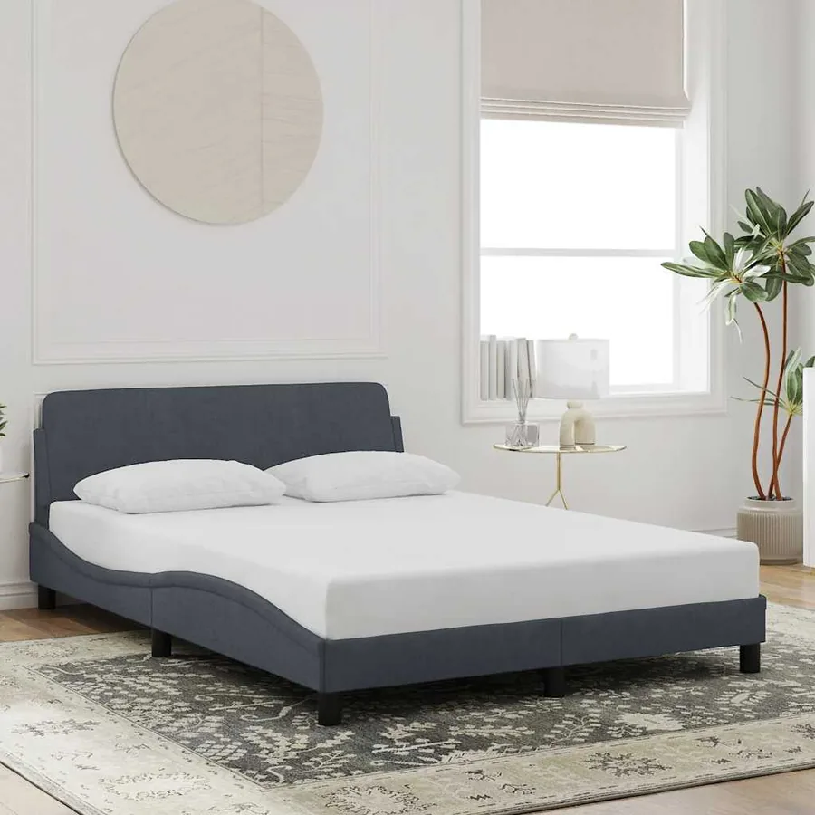 Cadre de lit Dover Gris foncé 135 x 190 cm velours