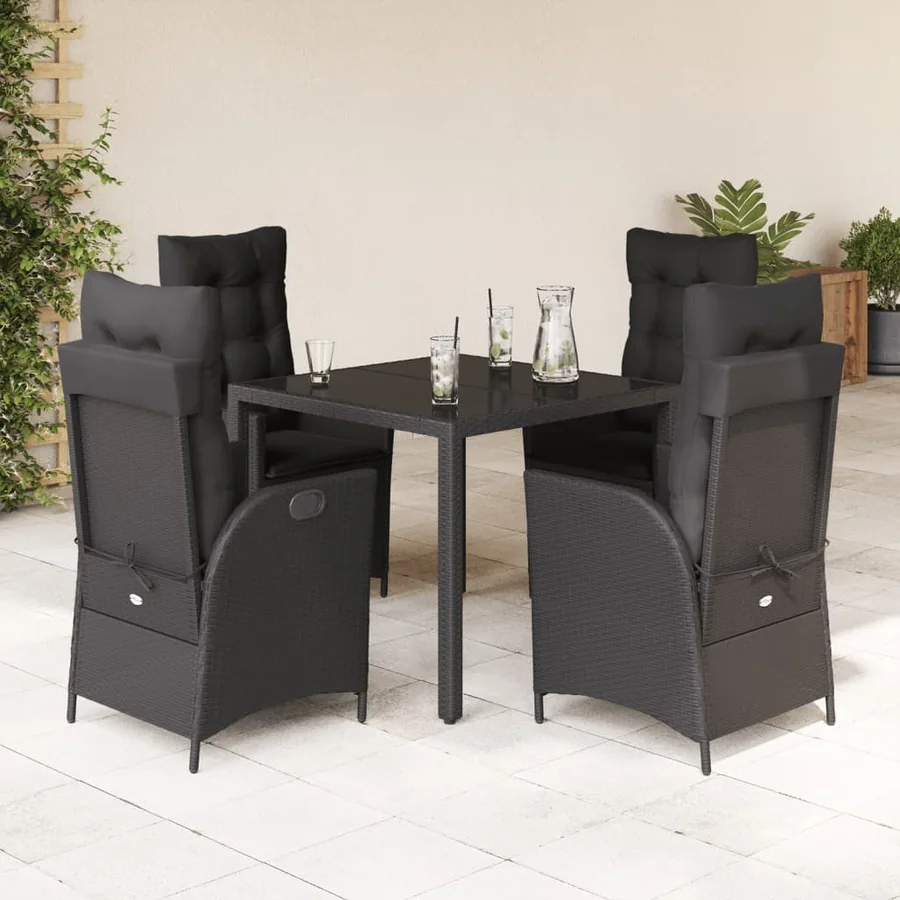 Ensemble à manger de jardin coussins 5pcs Noir Résine tressée