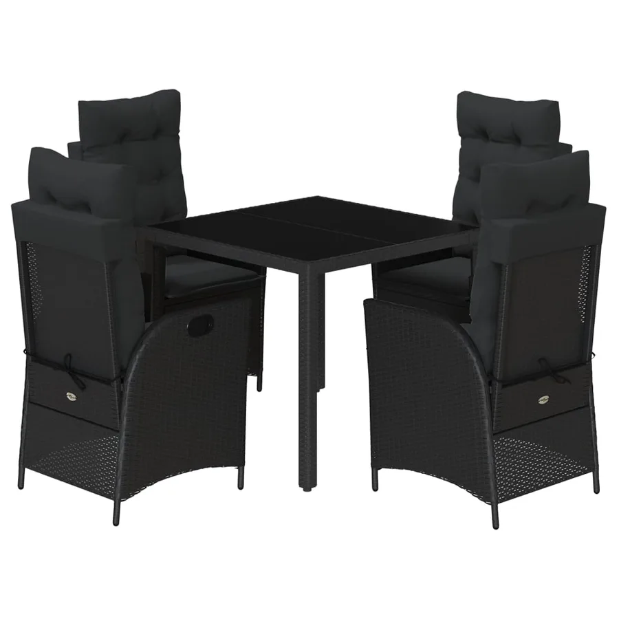 Ensemble à manger de jardin coussins 5pcs Noir Résine tressée - 2