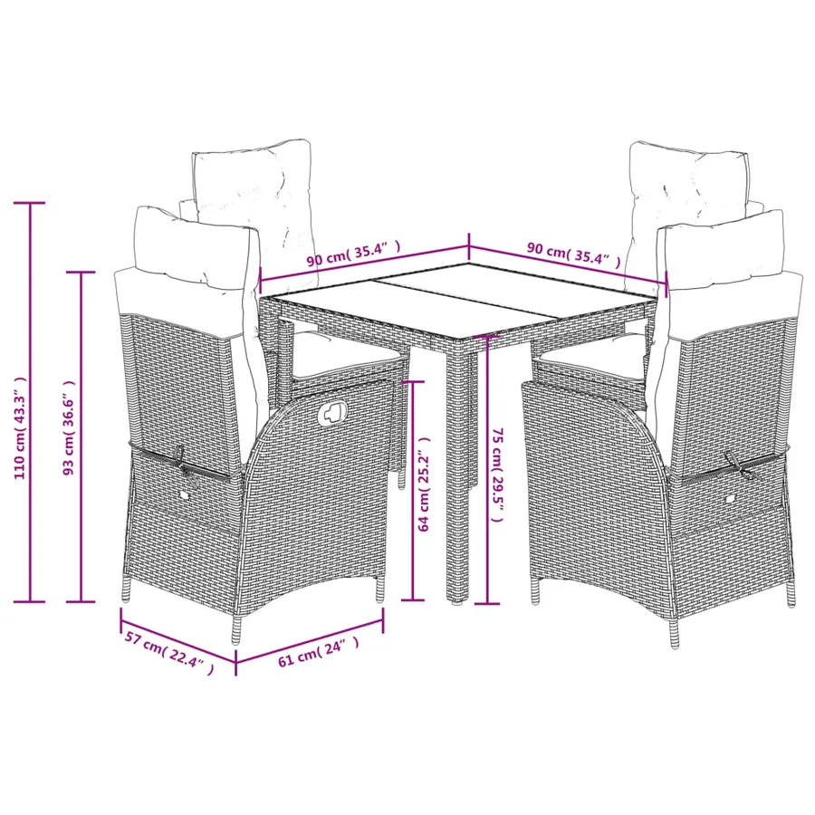 Ensemble à manger de jardin coussins 5pcs Noir Résine tressée - 9
