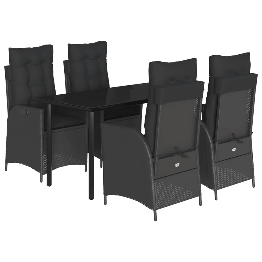 Ensemble à manger de jardin coussins 5pcs Noir Résine tressée - 2