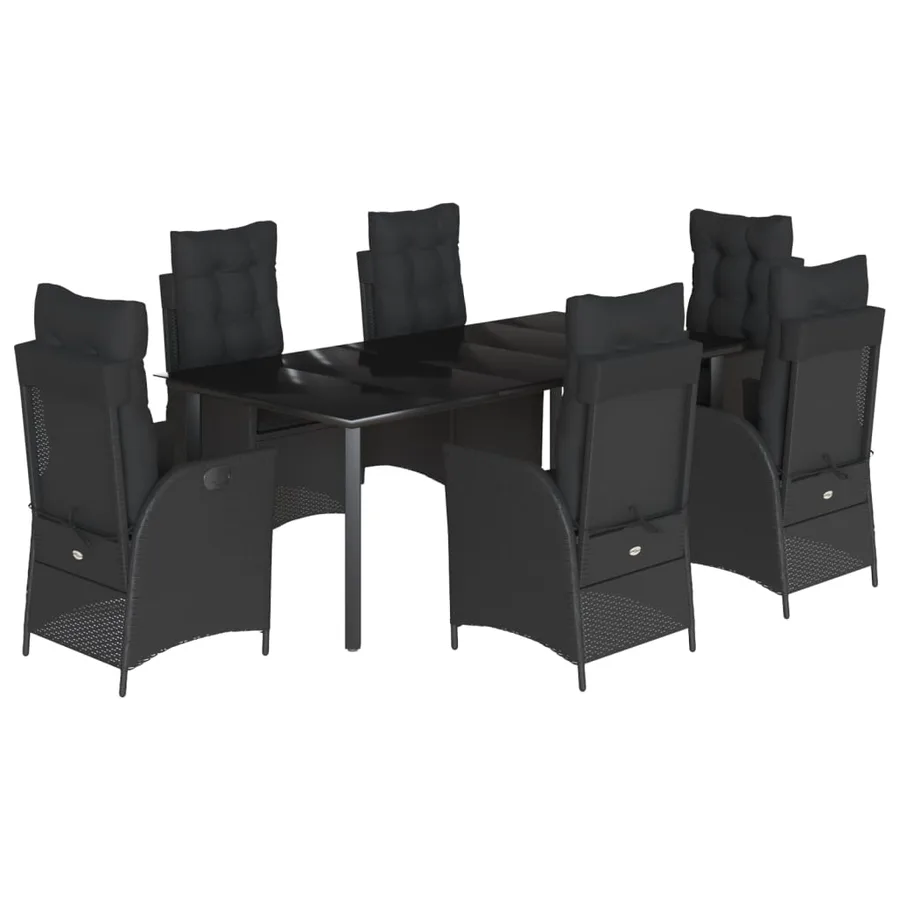 Ensemble à manger de jardin coussins 7pcs Noir Résine tressée - 2
