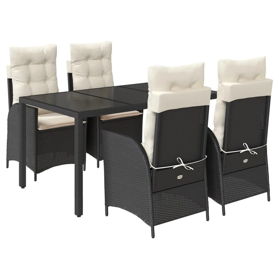 Ensemble à manger de jardin coussins 5pcs Noir Résine tressée - 2