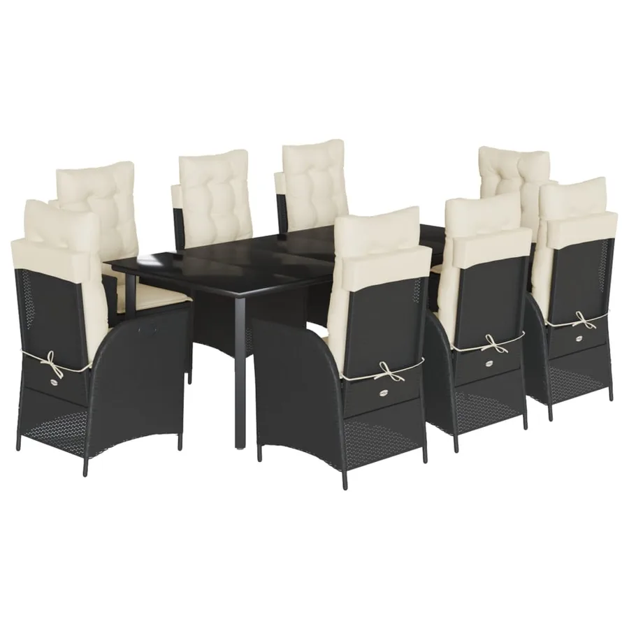 Ensemble à manger de jardin 9pcs coussins noir résine tressée - 2
