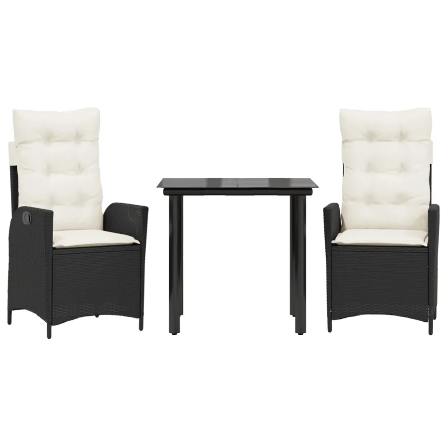 Ensemble à manger de jardin avec coussins 3 pcs Noir - 2