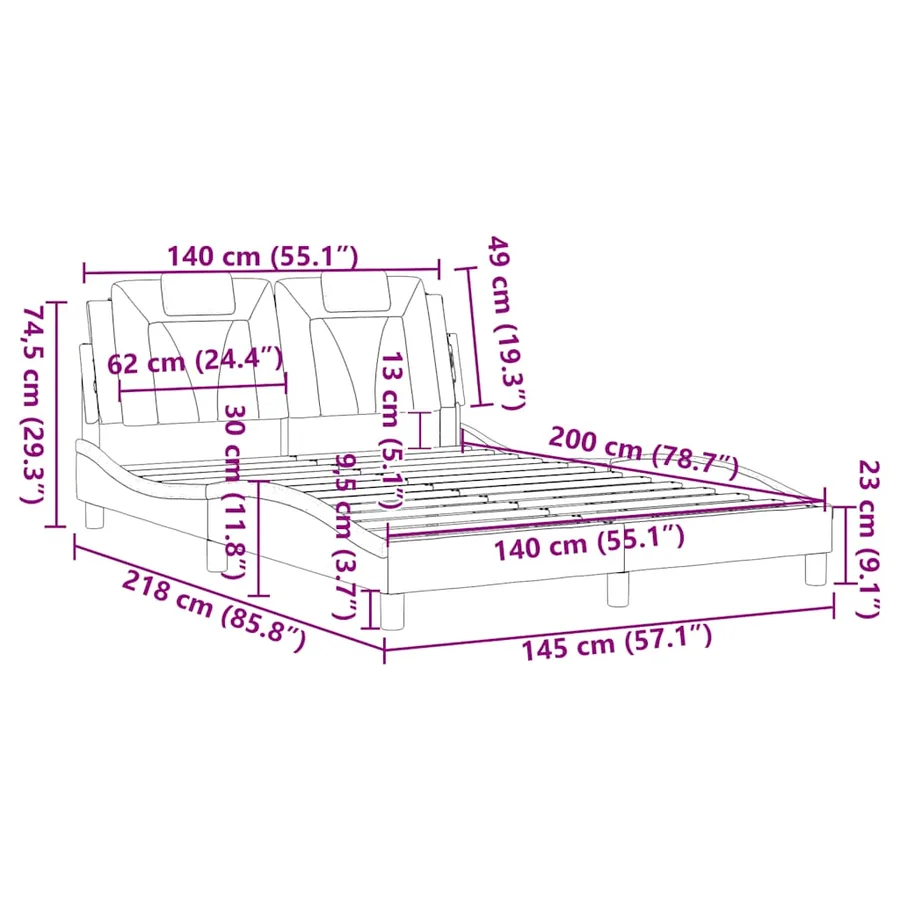 Cadre de lit Viana sans matelas gris 140x200 cm similicuir - 12