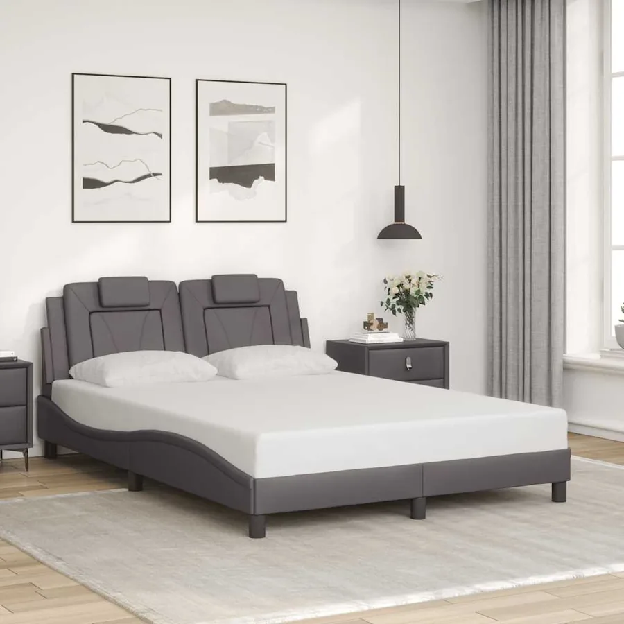 Cadre de lit Viana sans matelas gris 140x190 cm similicuir
