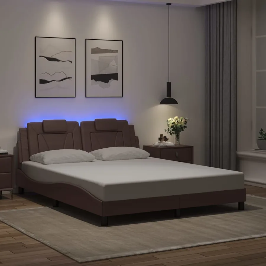 Cadre de lit Viana avec LED sans matelas marron 160x200 cm