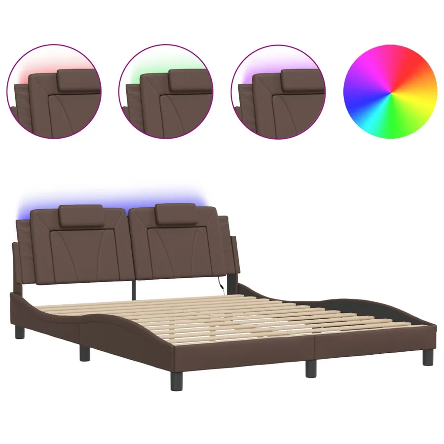 Cadre de lit Viana avec LED sans matelas marron 160x200 cm - 2