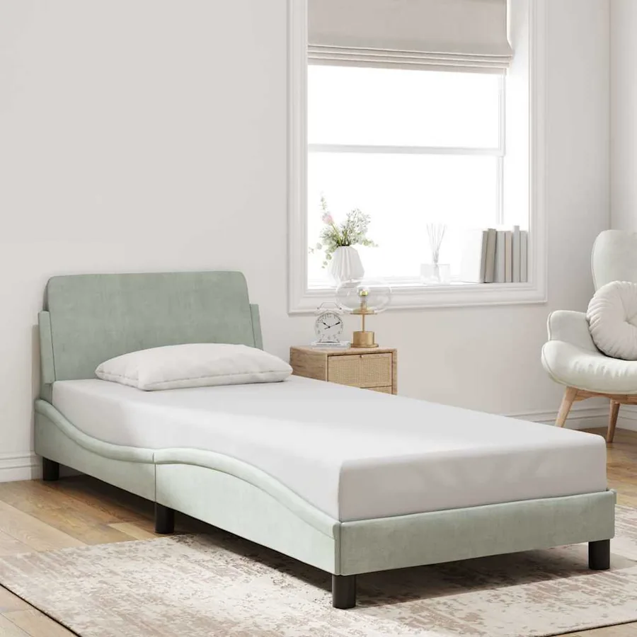 Cadre de lit Dover Gris clair 90x190 cm velours