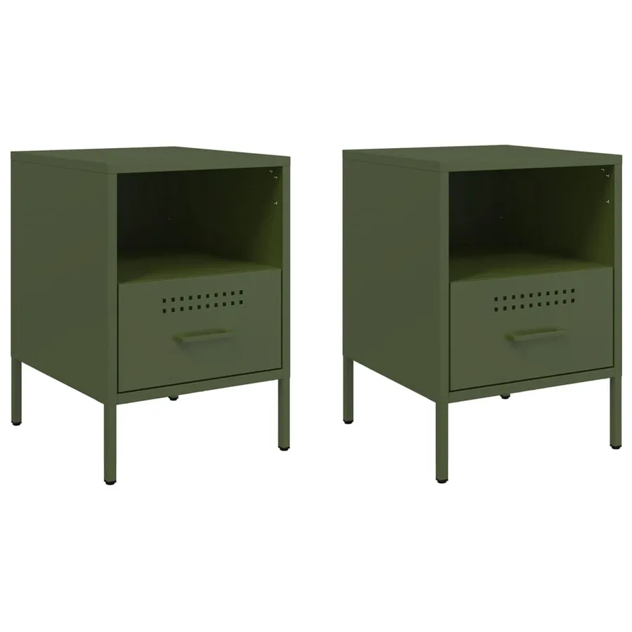 Tables de chevet 2 pcs vert olive 36x39x50,5 cm acier - 2