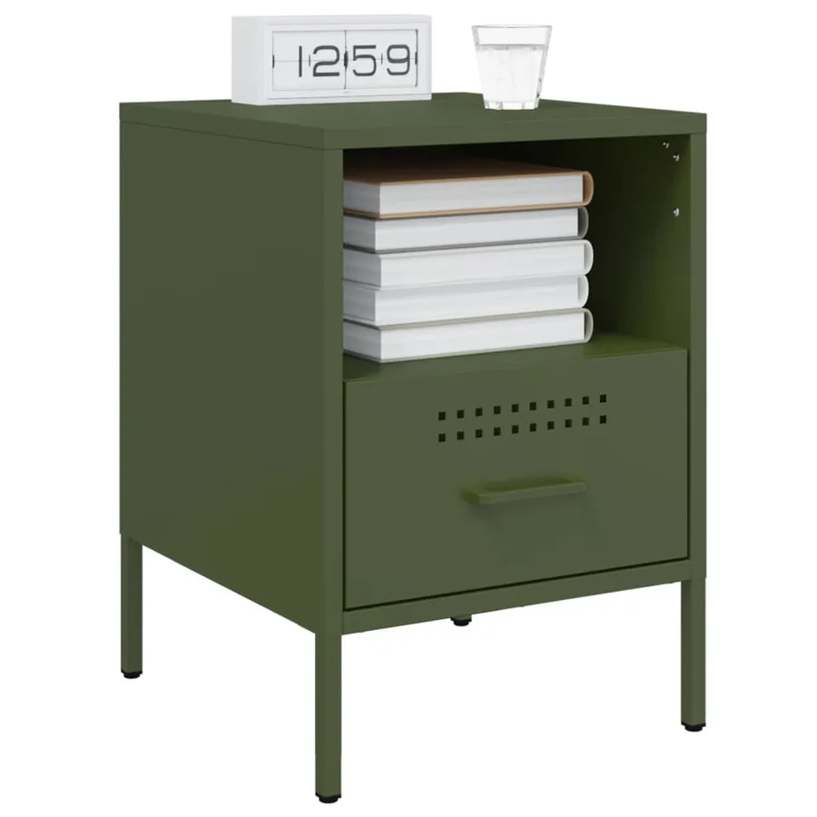 Tables de chevet 2 pcs vert olive 36x39x50,5 cm acier - 3