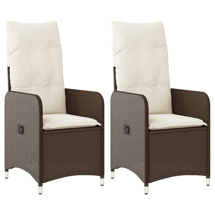 Chaises inclinables de jardin lot de 2 et coussins marron rotin - 2