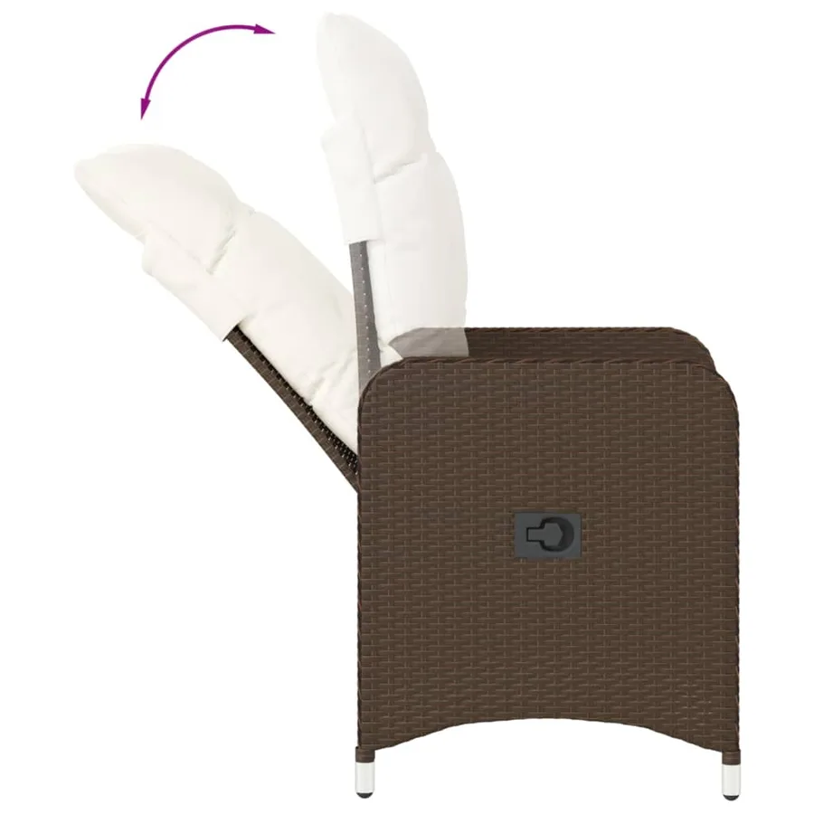 Chaises inclinables de jardin lot de 2 et coussins marron rotin - 7