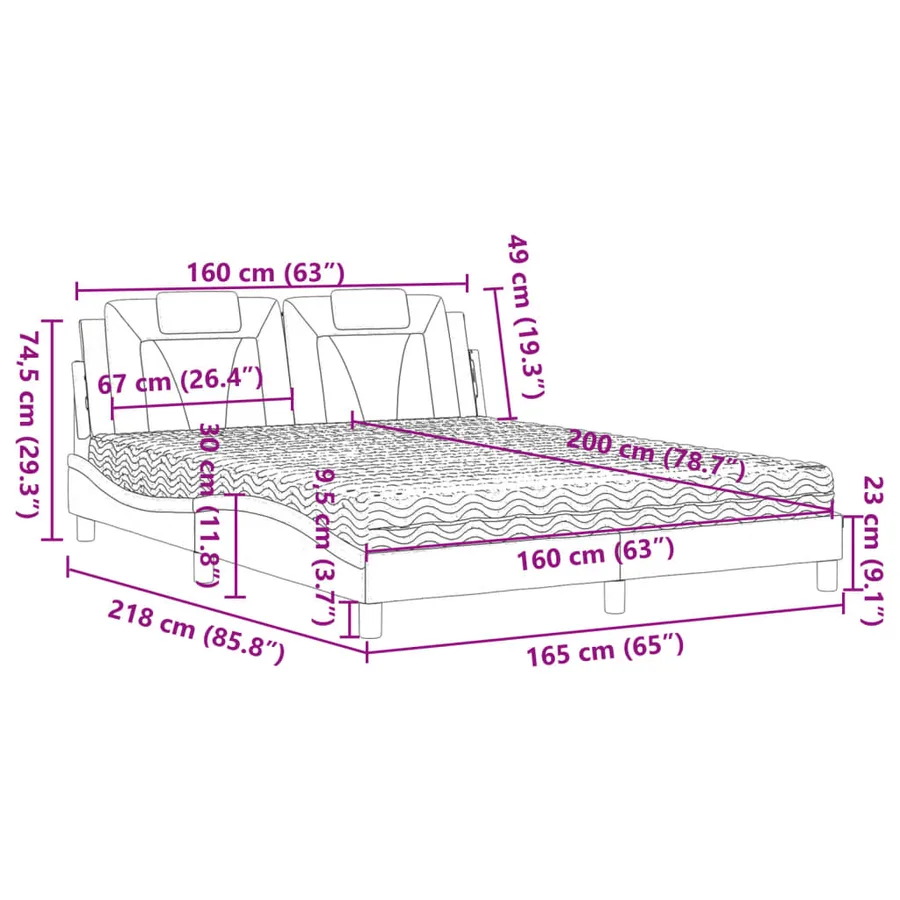 Lit Viana avec matelas gris 160x200 cm similicuir - 11